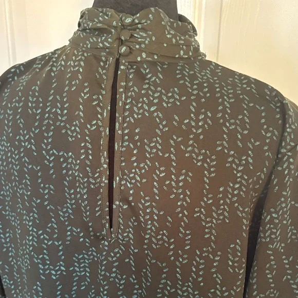 Prologue Dark Chocolate Blouse with Green Leaf Print. - Picture 6 of 12